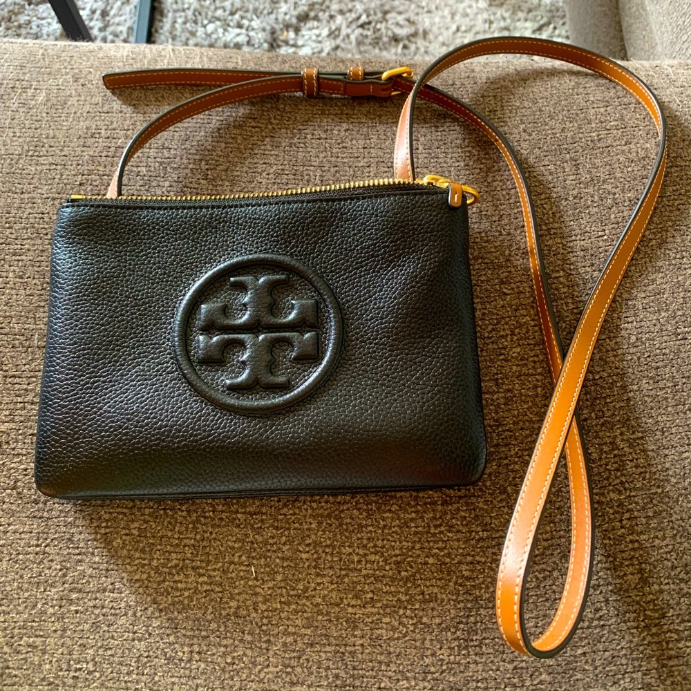 Tory Burch Crossbody Bag, new, black with tan strap